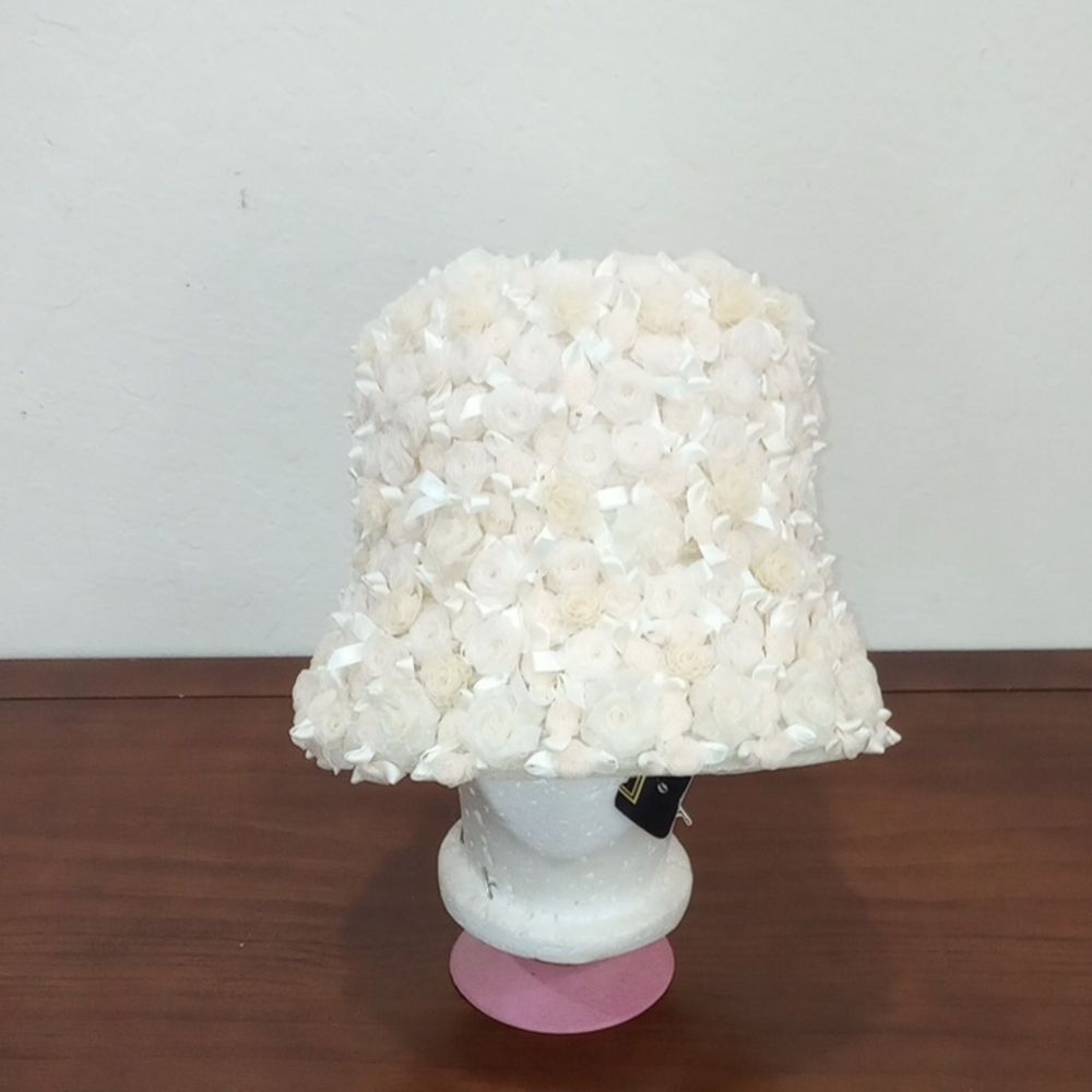 Kokin New York Pale Peach Rose Ribbon & Bow Bucket Kentucky Derby Hat - Vintage!